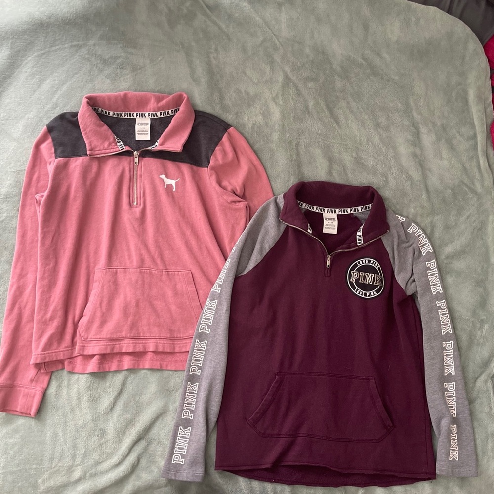 2 pink half zips